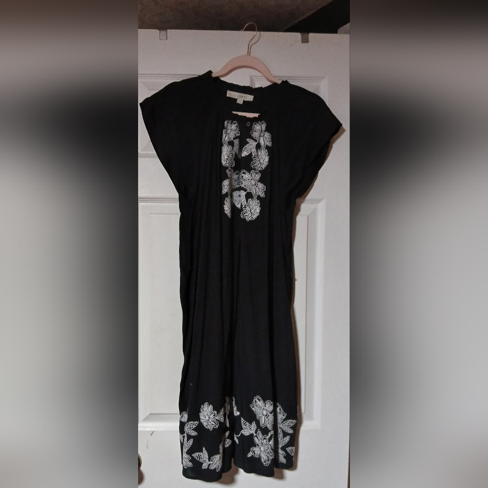 Black Dress with White Floral Embroidery